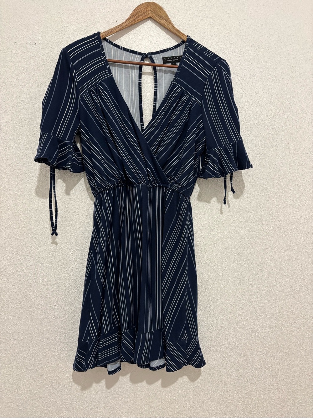 Trixxi Navy and White Striped Wrap Mini Dress